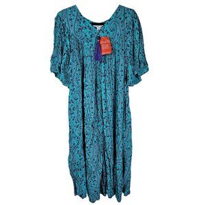 Go Softly Lightweight Crinkle Kaftan Patio Dress Plus Size 2X Full Zip Paisley